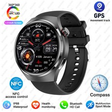 2025New Watch 4 Pro GPS NFC 스마트 워치 남성 360*360 AMOLED 스크린 심박수 블루투스 통화 방수 남성 Smartwatch For HUAWEI, [13] Black
