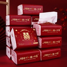 嘉義直發 結婚用品 婚宴紙巾 喜字包裝抽紙 整箱入 婚禮用品 家用喜慶紅色餐巾紙訂婚備婚品, 1個, 滿心歡喜10包【四層加厚抽紙】