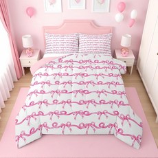 Erosebridal 여아용 핑크 앤 화이트 보우 유아 이불 세트 | 아동용 리본 스트라이프 침구 세트 코케트 매듭 침대 귀여운 프레피 보타이 룸 데코 베개 커버 1개