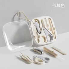 嬰兒指甲剪套組 新生兒專用 防夾肉設計, 全新掛繩款 - 卡其色 升級軟頭髮光耳勺, 1個