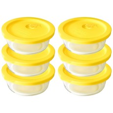 감성리빙 촉촉한 햇밥용기 냉동밥 보관용기 전자레인지 가능 유리 용기 이유식용기 겸용 300ml, 6개, 노란색