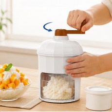 눈꽃분쇄 페로키 빙수 기계 빙삭기 가정용 수동, 1세트, 본체+얼음틀, 화이트&베이지