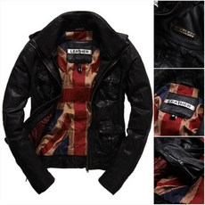 極度乾燥 Superdry Megan 復古抓皺 軍裝 M65 修身版型 真皮 皮衣 夾克 外套, 黑色X國旗內裡,M, 1個