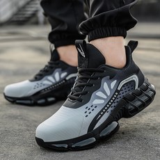 SINCAKE 時尚透氣安全鞋 防砸防刺穿鋼頭鞋 減震舒適耐磨透氣工作鞋 工業安全鞋, 920灰色, 1個