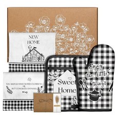 Coralogo 집들이 선물 새 집 - 집을 위한 면 주방 필수품 타월 오븐 장갑 및 냄비 홀더 세트 인사말 카드 선물 5개 세트