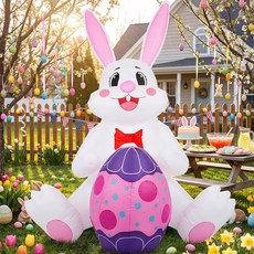1.8m(6피트) 부활절 공기 주입식 야외 장식 계란과 내장 LED 조명이 있는 공기 주입식 토끼 잔디 정원 휴일 파티용 야외 블로우 업 마당 장식, 1.8m(6피트) 부활절 공기 주입식 야외 장식, 계란