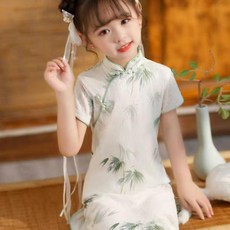 女童旗袍 夏季薄款 清新中國風連衣裙 小女孩走秀古箏演出服