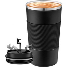 TTSTOIEE 열 머그 510ml17oz 커피 투 고 냉온 가능 휴대용 스테인리스 스틸 이중벽 진공 단열 및 차 머그잔 블랙, Black, 1개