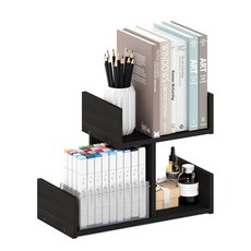 Furinno CLASSIC 책상 정리함 및 허치 오픈 선반 확장 가능한 사무실 정리함 조절 가능한 책상 상단 디스플레이 책 선반 종이 사무용품 프렌치 오크, 2-에스프레소