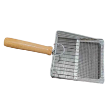 木柄金屬鍍鋅貓砂鏟，加大鏟面網格篩孔設計，適用各種貓砂, 銀色, 1個