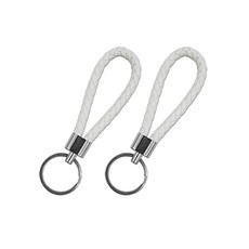 1+1 차량용 꽈배기 가죽 스트랩 키홀더 키링, 화이트