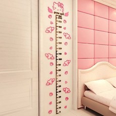 HelloKitty兒童房身高貼，卡通墻面裝飾，臥室布置測量尺壁貼, 844KT身高貼款3粉紅+黑,大