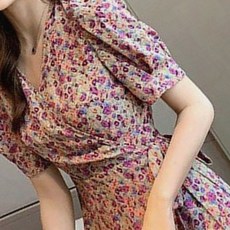 원피스 랩 미니 플라워 꽃무늬 브이넥 로브 바캉스룩 휴양지