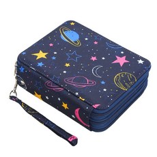 Lbxgap 휴대용 색연필 케이스-72 슬롯 색연필 케이스 오거나이저 수채화 펜 또는 마커용 지퍼 포함 아티스트를 위한 필통 정리함, 달+별, 1개