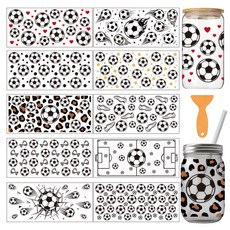 UV 전사 컵 스티커 다양한 패턴 디자인 코팅 장식용 DIY 리무진 10장 세트 24x11cm, 축구