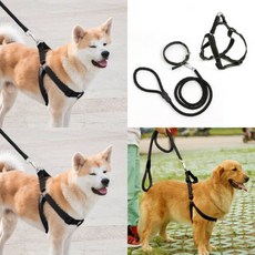 로프 대형견 목줄+하네스+리드줄 세트 XS 블랙 산책줄 애완견