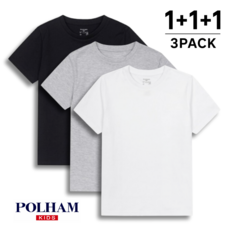 폴햄키즈 3팩 키즈 아동 주니어 순면 무지 반팔티 3PACK 데일리 베이직 여름 티셔츠 세트