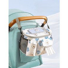 유모차 오거나이저 보관함 방수 유모차악세사리 야외활용 절연 보냉 보관 유모차정리함 여행용 수납 편리한 유모차가방, 1개, B_카툰 강아지 체인 투명층 후크