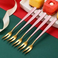 실버스완 스텐 거치대 디저트 스푼 포크 6P 세트, 스타일 A 핑크 골드 5개, 1개, 스타일 A 핑크 골드 5개