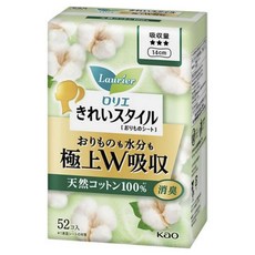 Kao 花王 Laurier Kirei Style極上W吸收棉質護墊, 1包, 52片, 14cm