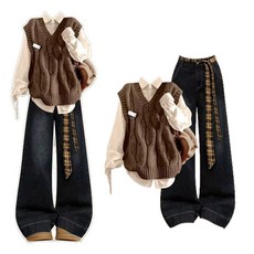 秋季流行風格學院風馬甲套裝2025巨好看的早秋一整套韓系ootd穿搭