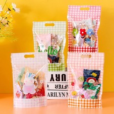 미미파티 감성 귀여운 구디백 손잡이 지퍼백 포장 봉투, 컬러체크, 50개
