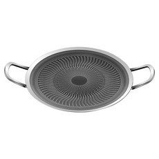 316不鏽鋼烤肉盤 煎烤盤 不沾 戶外 卡式爐 電磁爐通用 烤魚耐高溫, 1個, 34CM【雙耳鋼柄烤盤】