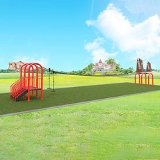 더블 짚라인 놀이기구 광장 놀이터 야외 키즈 펜션, 더블 플랫폼 짚라인 빨간색