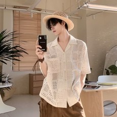 스타일닥터 남성 여름 반팔 셔츠 오픈칼라 올드머니 룩 통공 질감 루즈핏 통기성 상의