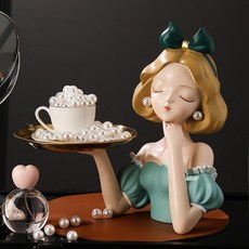 愛麗絲公仔鑰匙收納托盤 歐式電視櫃擺件 酒櫃玄關裝飾 IOPALGT01A, 1個, 在逃公主淺藍（爆款）