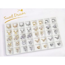 美甲合金鑽飾套組 珍珠寶石水晶大鑽混合 立體異形鑽 穿戴甲造型設計 堆鑽飾品盒裝, 1個, 鋯石聖誕麋鹿【格子12*12mm】40顆, 鋯石聖誕麋鹿【格子12*12mm】40顆