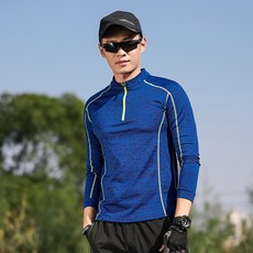 超彈力透氣情侶機能衣 排汗機能長袖運動衫 涼感衣 半開襟長袖排汗衫 男款 登山 郊山 慢跑 健身 旅行長袖排汗衣