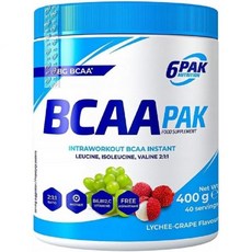 6Pak Nutrition 6PAK 영양 - BCAA 팩 아미노산 비타민 건강보조식품 운동 후 회복 400g 파우더 리치와 포도 맛, 1개