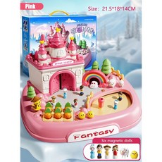 벨로아 자석 인형집 장난감 20cm 테이블 게임 교육용 가족 놀이 3세 이상 어린이 생일 선물, 1개, 핑크캐슬