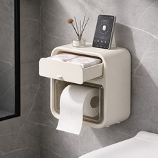 베이직앤드 시크릿 수납 무타공 휴지걸이, 크림, 1개