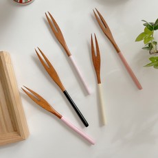 대추나무 옻칠 우드 나무 티포크 과일포크, 블랙투톤 티포크, 1개, 블랙