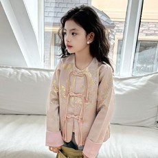 Olli kids 女童新中式套裝 春秋季新款兒童國風外套 大童唐裝小女孩衣服