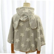 아동용 별무늬 토끼 귀 후드 망토 담요 겸용 포근한 플리스 소재 외출 방한 덮개, 핑크