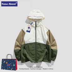 NASA時尚拼色防曬外套，UPF50防紫外線薄款情侶裝，男士防曬衣