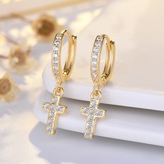 925 스털링 실버 크로스 스터드 귀걸이 AAA 지르콘 여성을위한 결혼식 파인 쥬얼리 액세서리 선물, 03 QLX NN377 Gold
