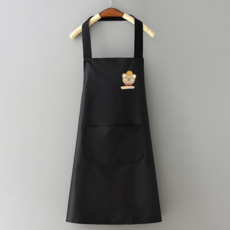 卡通防水防油圍裙 廚房家用可愛工作服 圍腰男女款, 掛脖防水小好運熊全黑色