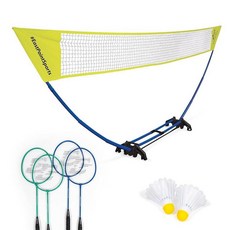 EastPoint Easy Setup 배드민턴 세트 - 1.5m(5피트) 네트 라켓 4개 및 셔틀콕 2개 빠른 설치 휴대용 네트 모든 기술 수준을 위한 공식 119407