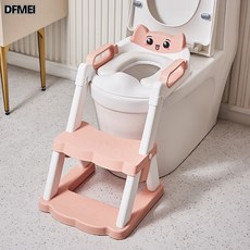 DFMEI 兒童坐便器輔助馬桶階梯便攜式馬桶圈男女寶寶坐便摺疊梯可愛造型, 冰梅粉(俏皮)+PVC軟墊:如圖