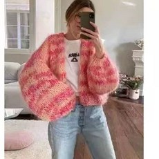 스트라이프 크롭 니트 가디건 루즈핏 긴팔 점퍼 코디건 아우터