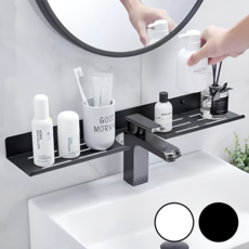 월간리빙 수전프리 U자형 60cm 무타공 물빠짐 욕실 세면대 선반, 딥화이트