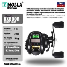 SAMOLLA 數顯水滴輪 太陽能充電 7.2:1 高速齒輪比 10kg 煞車力, 右手防水USB充電