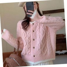 여성용 라운드넥 꽈배기 짜임 니트 가디건 봄가을 데일리 레이어드 캐주얼 긴팔