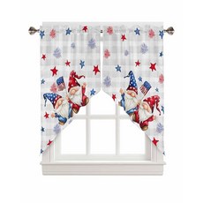 [ 1133498 ] 베미고 창문용 스웨그 밸런스 독립기념일 난쟁이 주방 창문 커튼 싱크대 위 스타 그레이 격자 무늬 봉 포켓 밸런스 장식 2개 패널 91.4cm(36인치