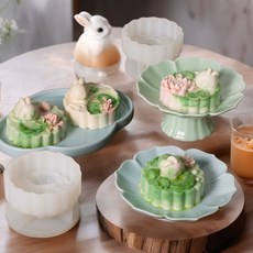 CAIZ 月餅模具 月餅壓模器 月餅模 烘焙模具 月兔月餅慕斯硅膠模具DIY中秋節食品級冰皮月餅冰淇淋果凍布丁磨, 1個