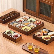반찬접시 트레이 격자 일식 나무그릇 세트 구절판 일본, 04.호두 3격자
